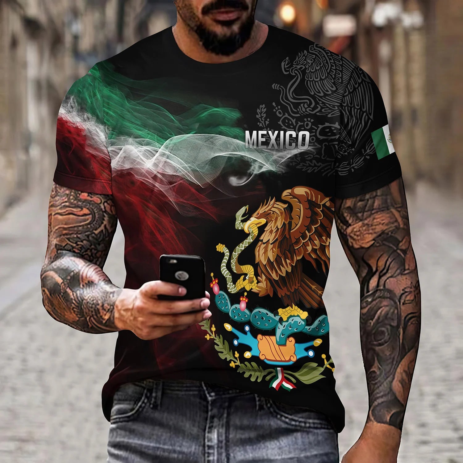 Eagle And Snake T-shirt Loose Round Neck Men’s Short Sleeve T-shirt - AT2024AB829 / S