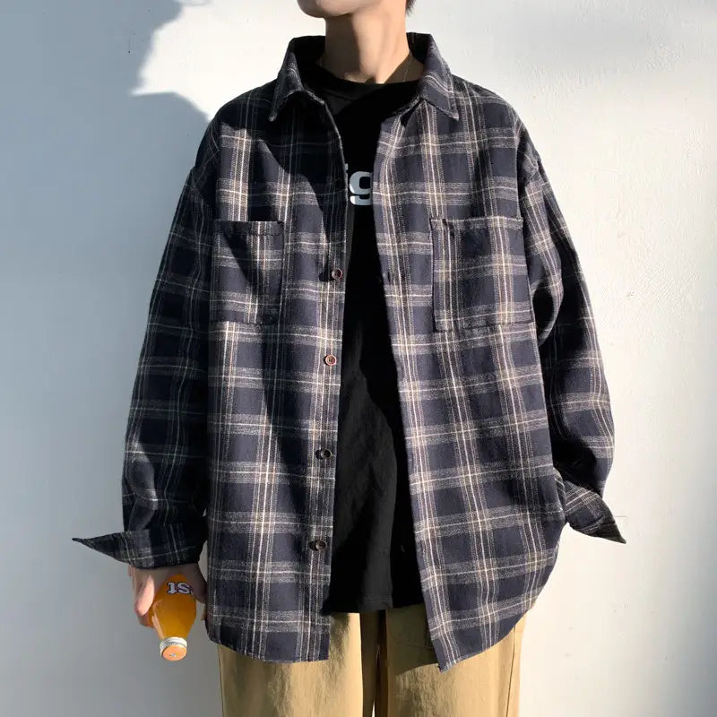 Brushed Striped Plaid Shirt Male High-end Sense Of Shameless Handsome