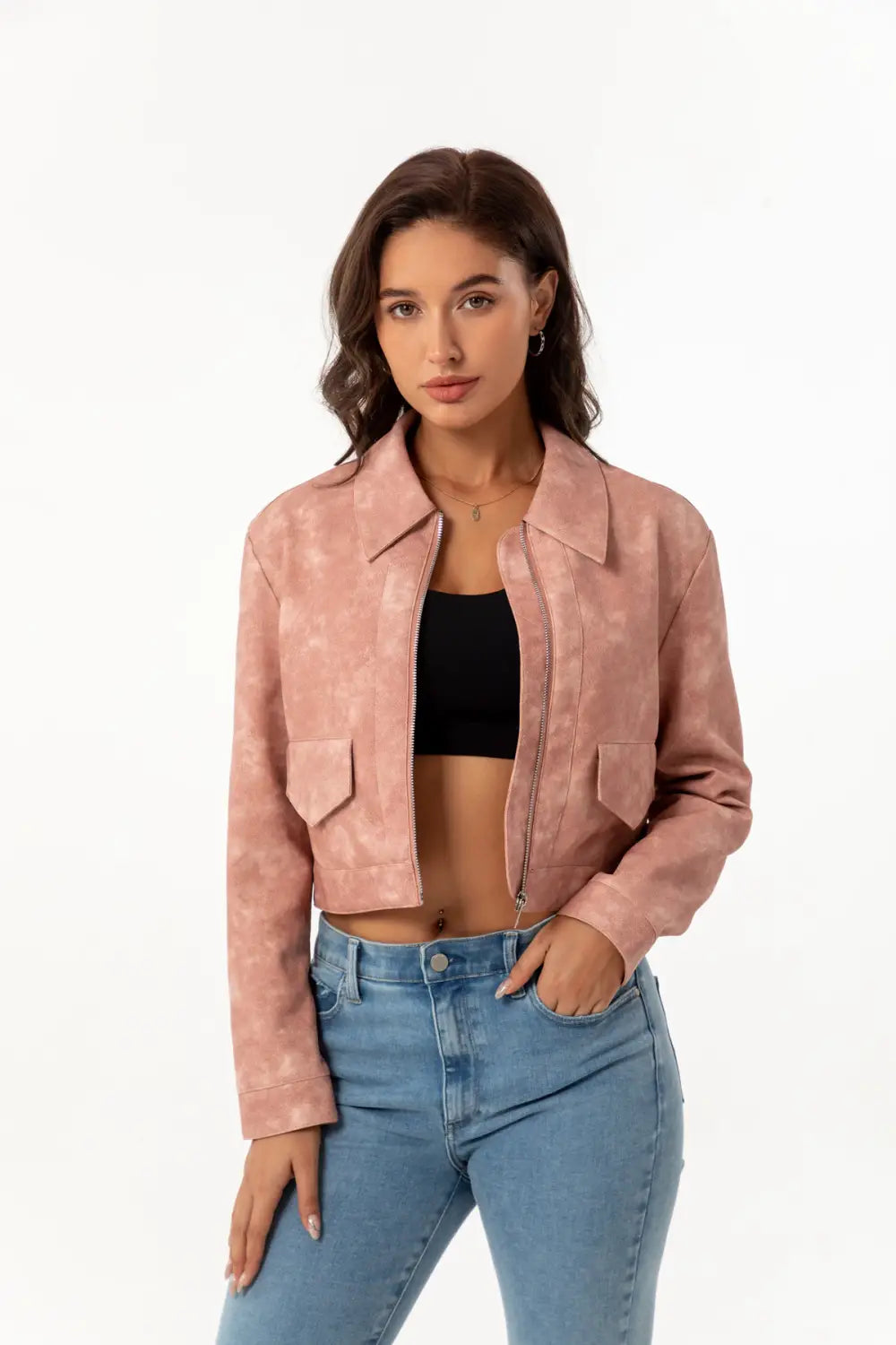 Women’s Long-sleeved Fashionable Faux Leather Jacket