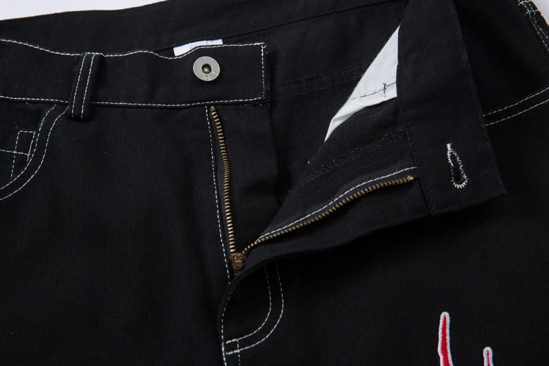 High Street Contrast Color Thorn Embroidery Wide Leg Casual Trousers