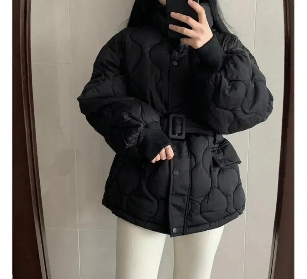 Women’s Stand-up Collar Tie Long Sleeve Cotton Coat
