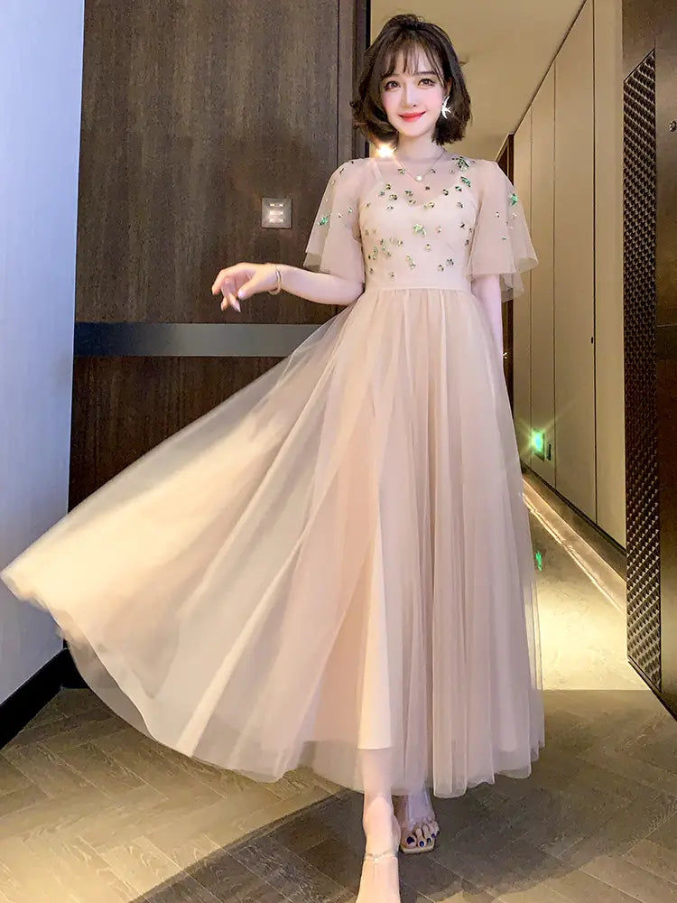 Mesh Flare Sleeve Umbrella Swing Dress