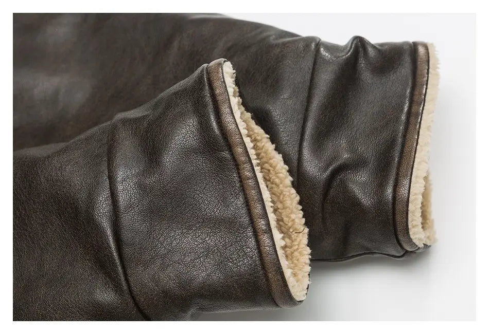 Winter PU Leather Coat Cotton-padded Coat Stand Collar Coat Thickened Lamb Wool