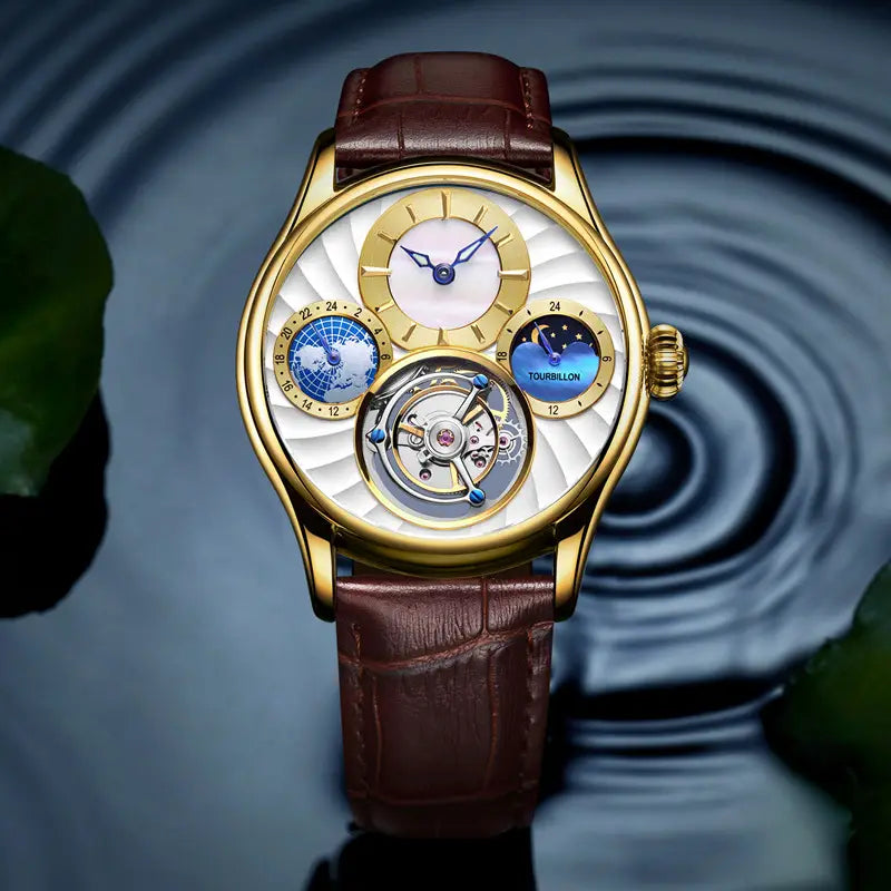 Platinum White Noodles Timepiece Sapphire Gold Blue Surface
