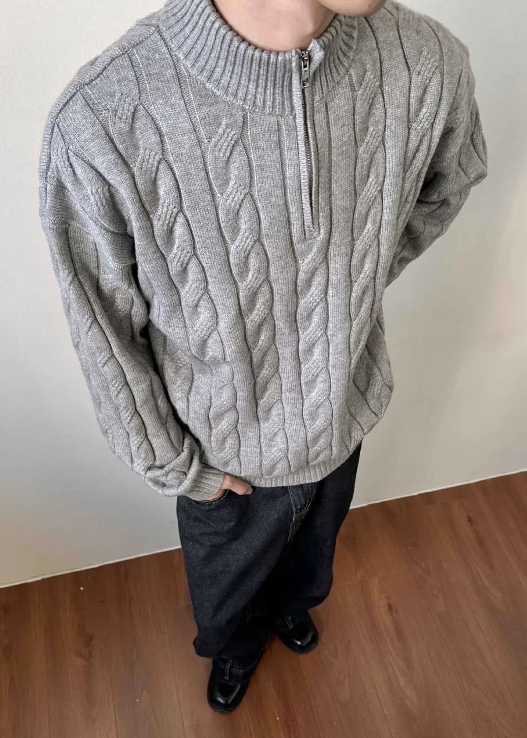 Loose Feeling Old Money British Half Zipper Heavy Sweater