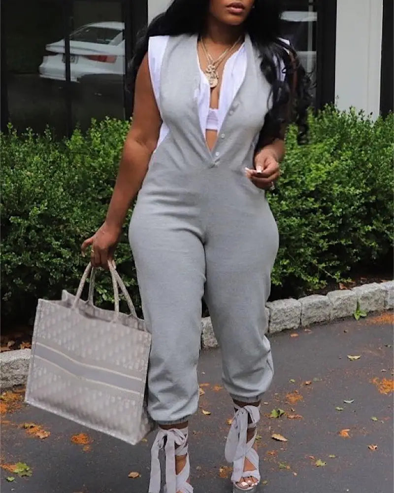 Fake Two-piece Sleeveless Long Ankle Banded Jumpsuit