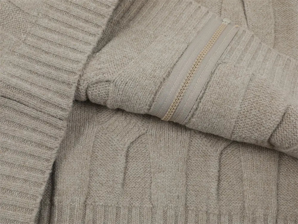 Simple Solid Color Twisted Collar Cardigan Sweater