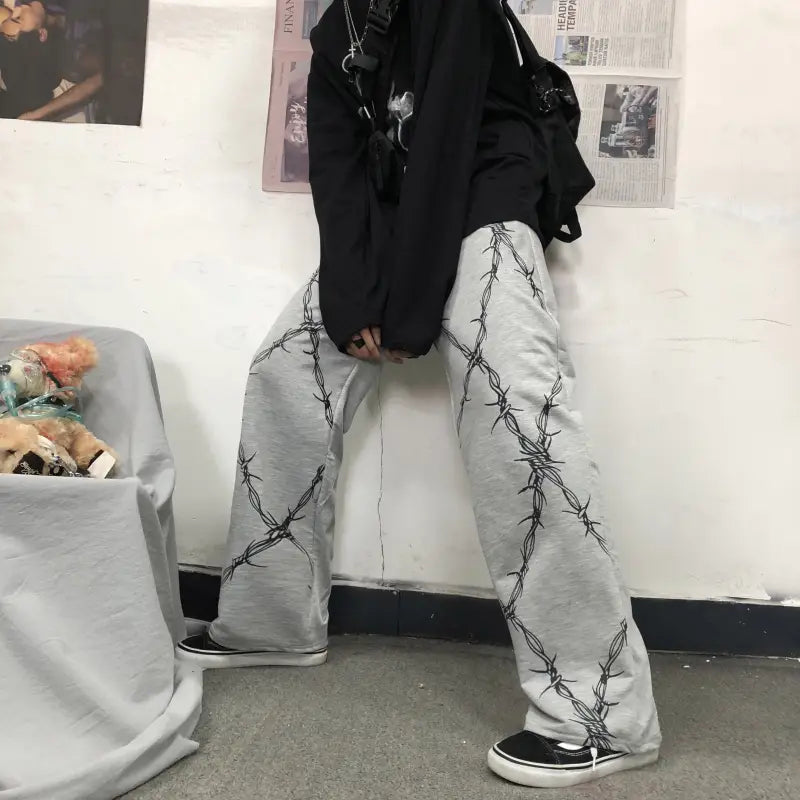 Dark print casual straight pants