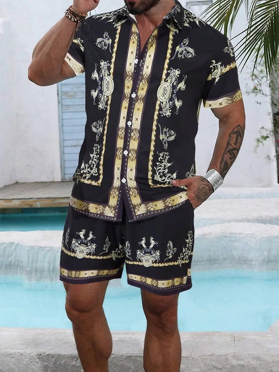 3D Digital Printing Men’s Casual Loose Shirt Shorts