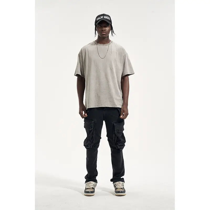 High Street Washed And Worn Multi-pocket Harem Shell Pants Men