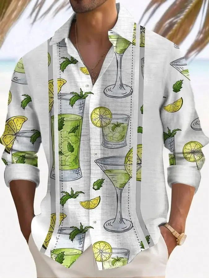 Gradient Digital Printing Lapel Long Sleeve Shirt Men