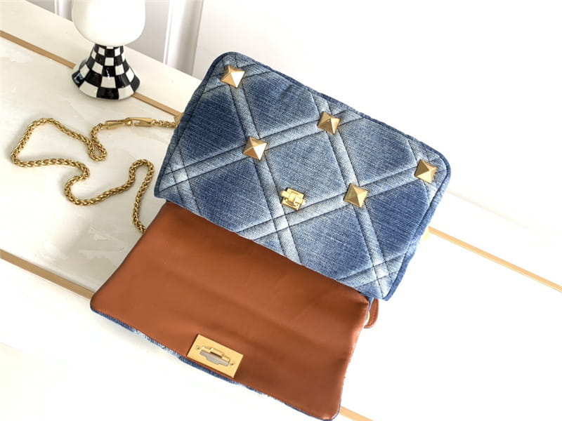 Denim With Cowhide Bag Large Rivet