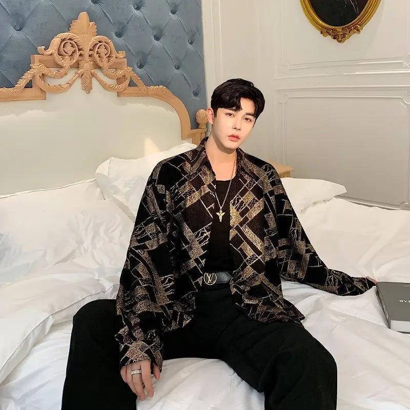 Trendy Men’s Shirt Gold 3D Long Sleeve Shirt Trendy Men