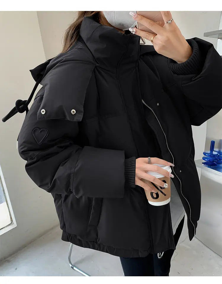 Gray With Heart Short Down Jacket Plus Size Women’s Bread Coat