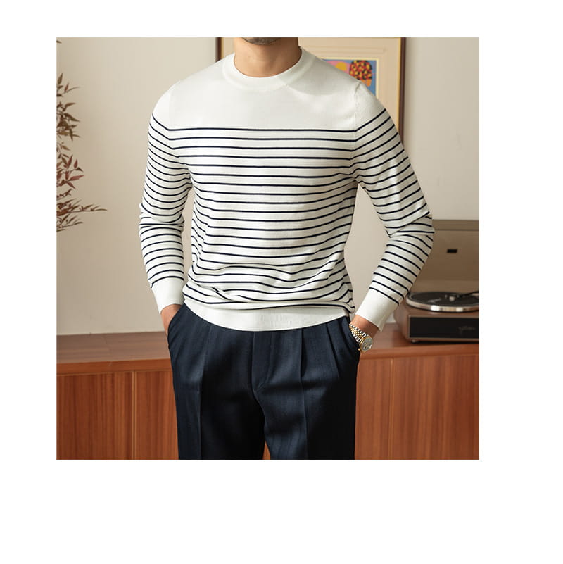 Business Commute Striped Design Contrast Color Long Sleeves Knitwear