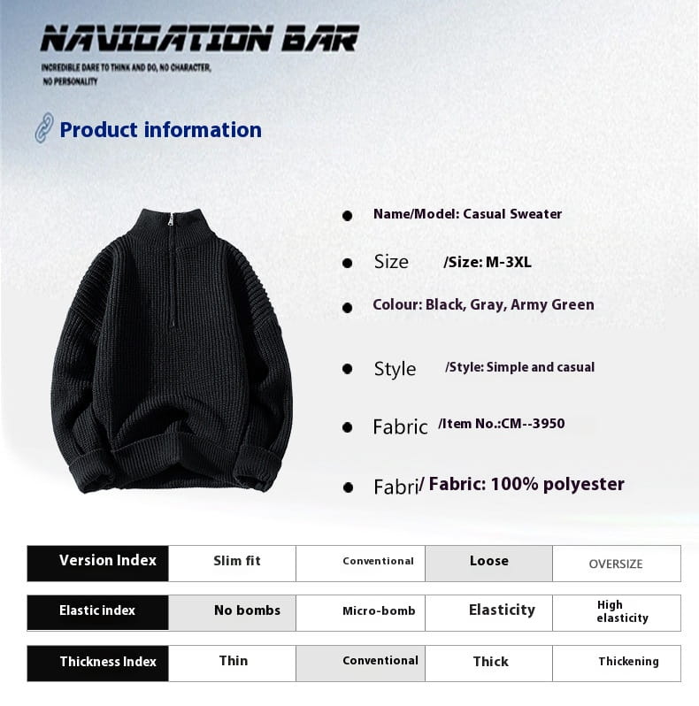 Men’s Turtleneck Half Zipper Thickening Thermal Sweater