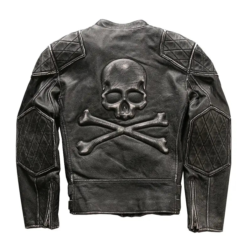 Men’s Distressed Stand Collar Cropped Slim Leather Jacket