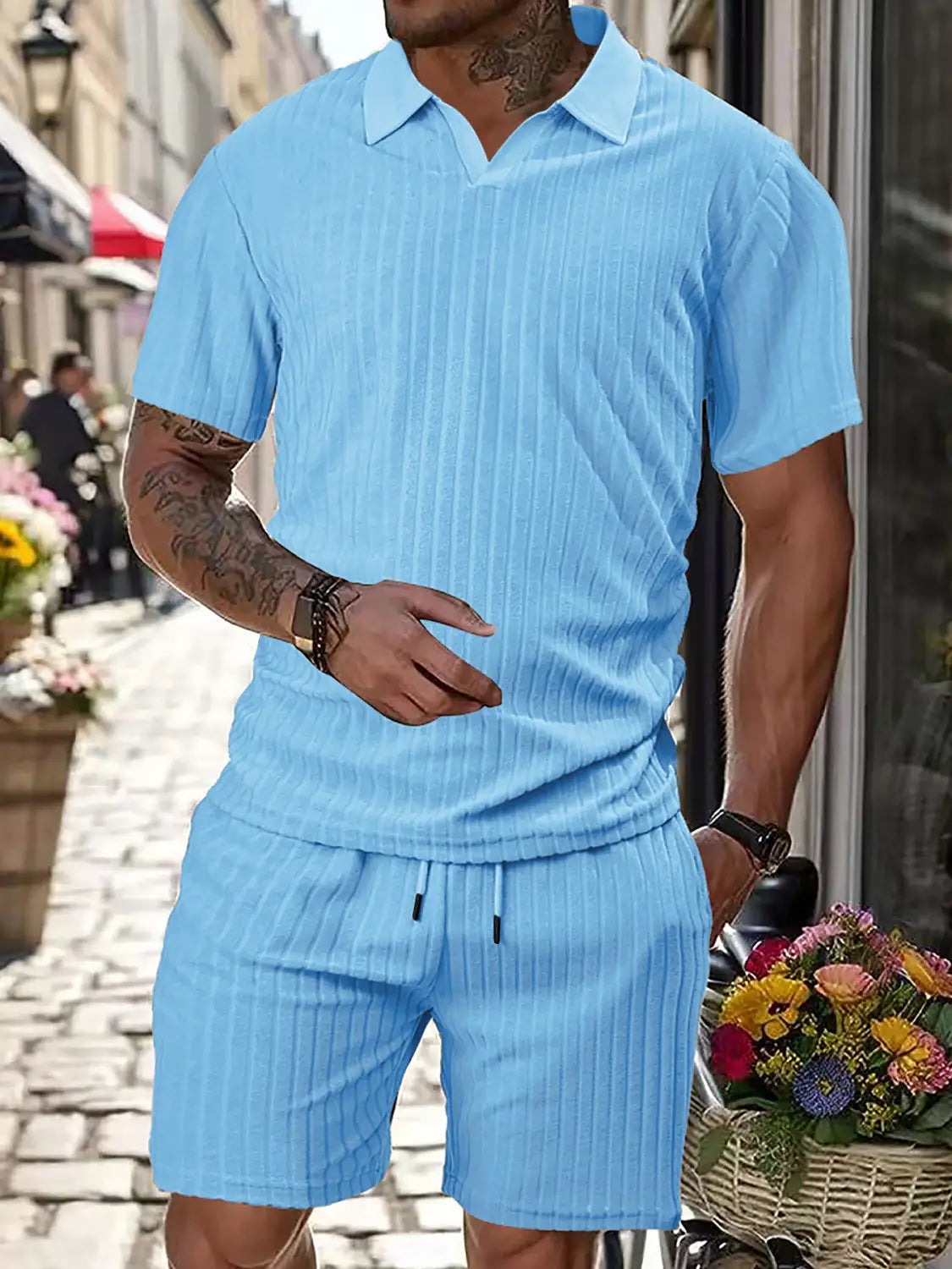 Men’s Breathable Figured Cloth Crew Neck Casual Sports Suit