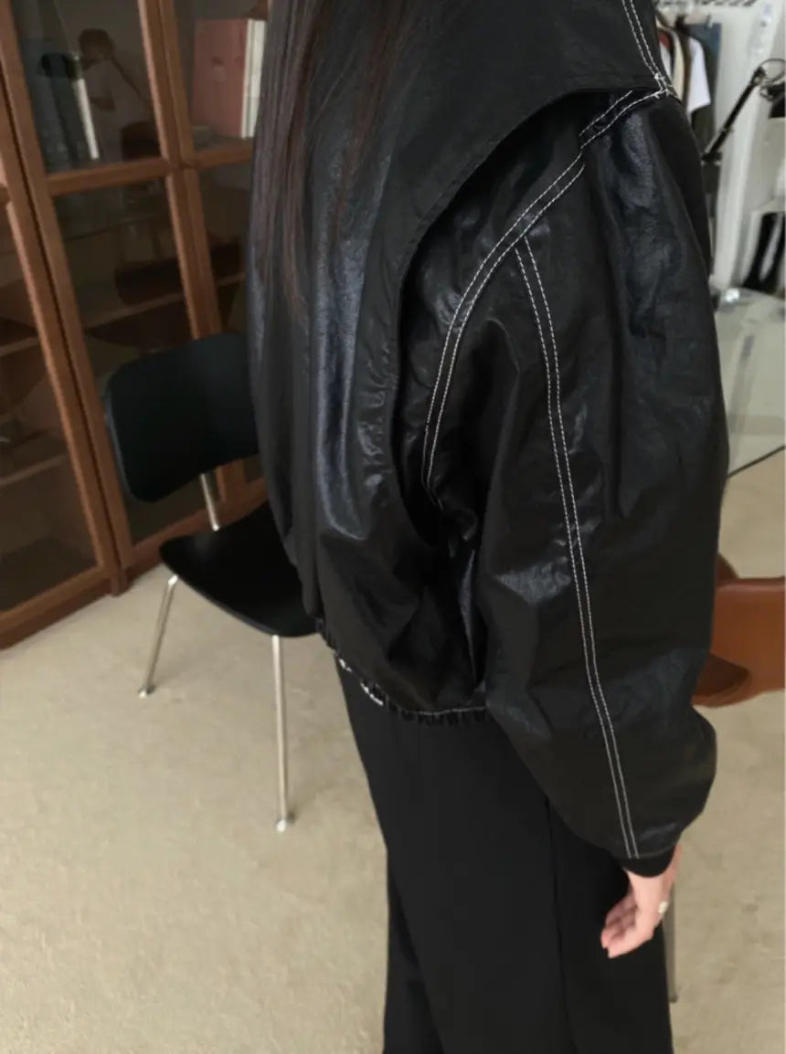 Loose Long Sleeve Leather Jacket Coat Women