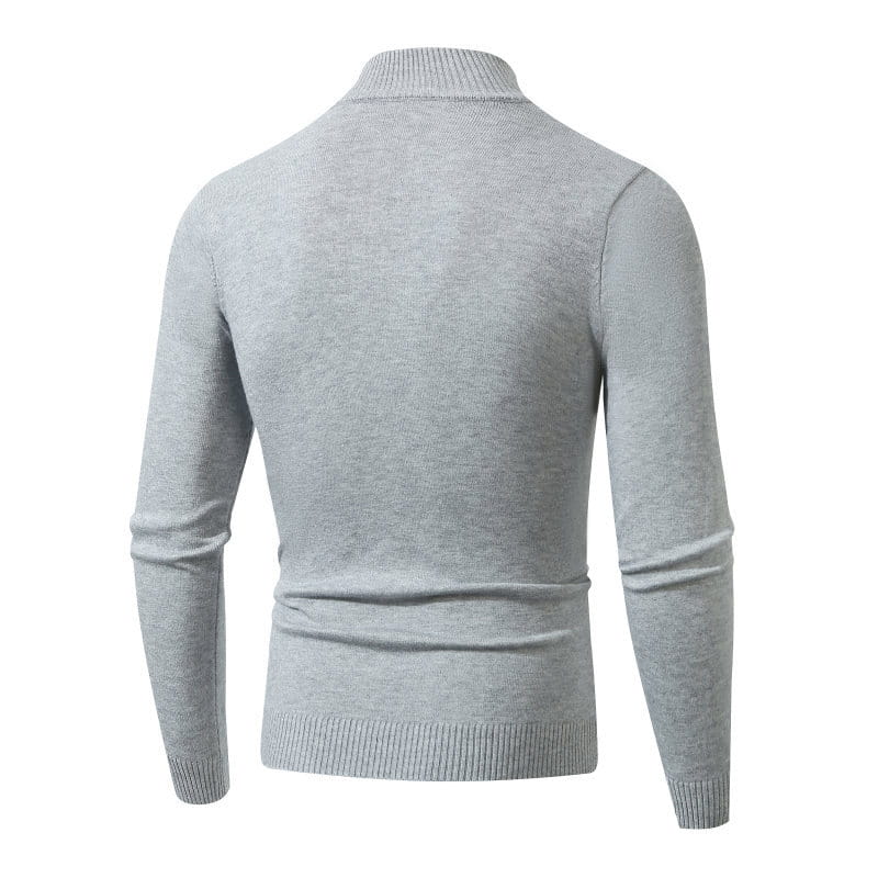 Fashion Rhombus Sweater Men’s Casual Stand Collar Long Sleeve Half Zipper Sweater