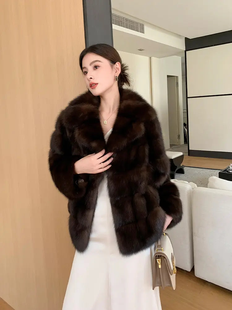 Artificial Fur Purple Sable Thick Warm Jacket