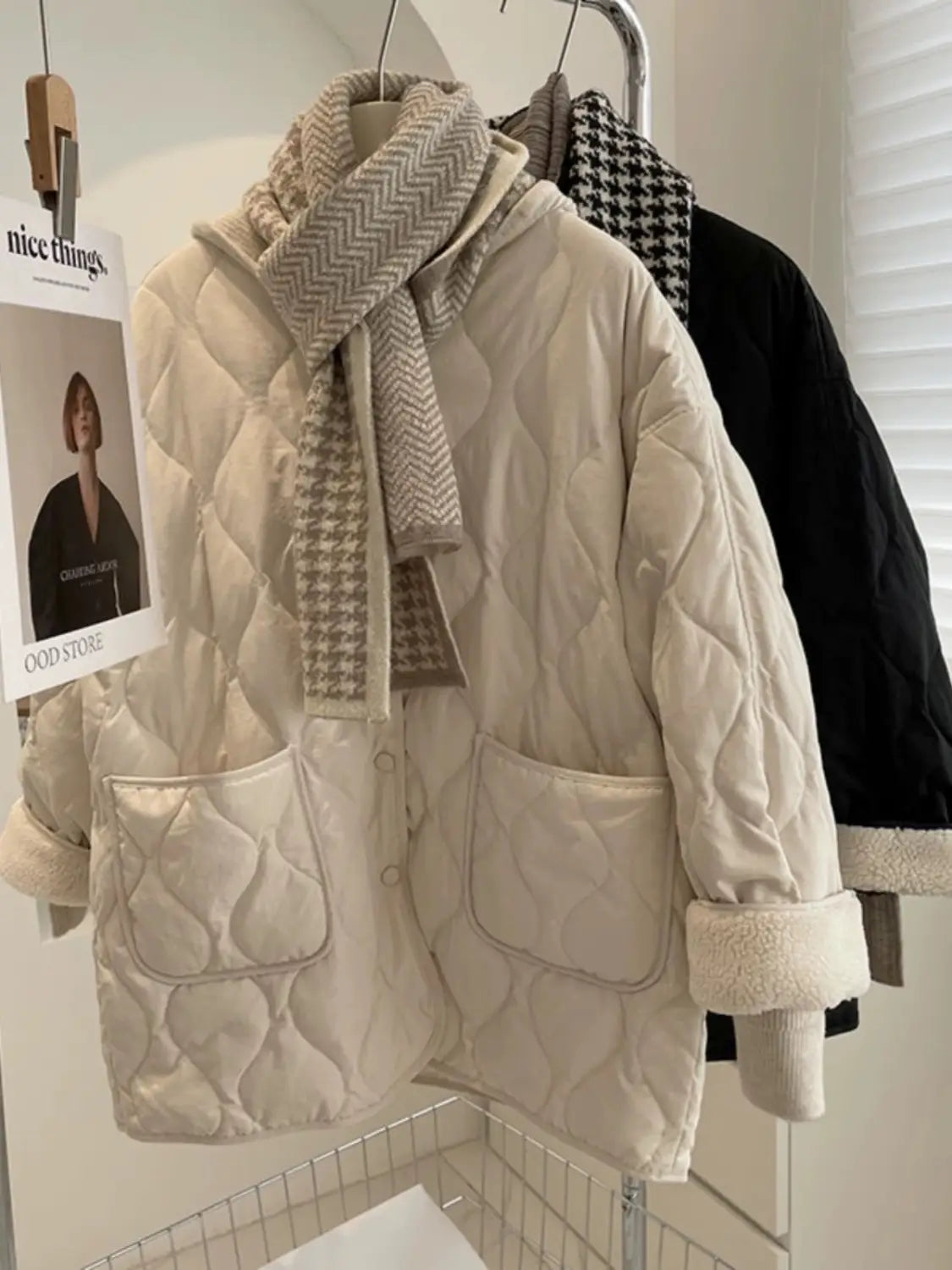 Winter Stitching Diamond Lattice Cotton-padded For Women Baggy Coat
