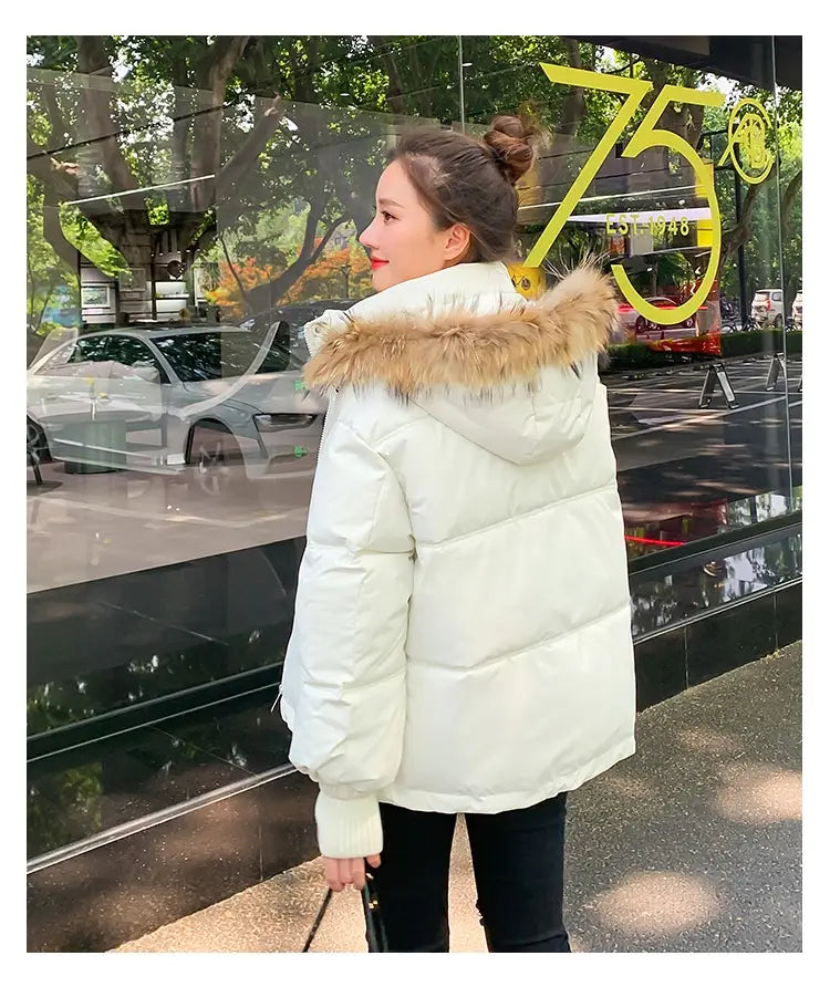 Loose Hooded Gloves Thickened Thermal Quilted Jacket Coat For Women