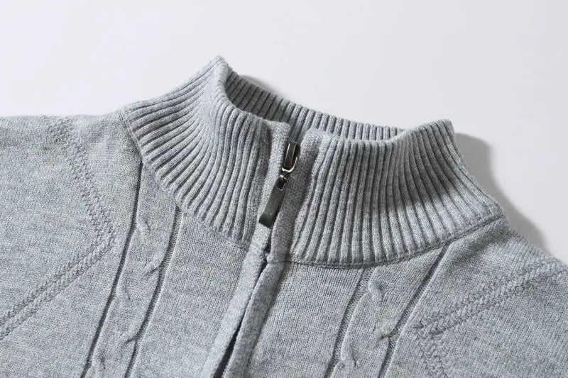 Fashion Rhombus Sweater Men’s Casual Stand Collar Long Sleeve Half Zipper Sweater