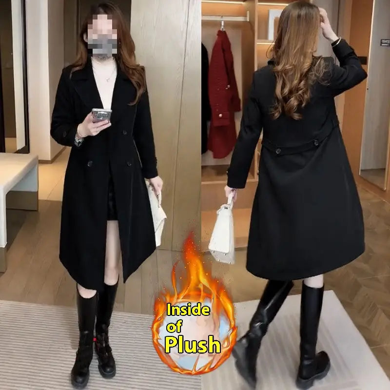 High-grade Fleece Thick Trench Coat Coat Western Style Slimming