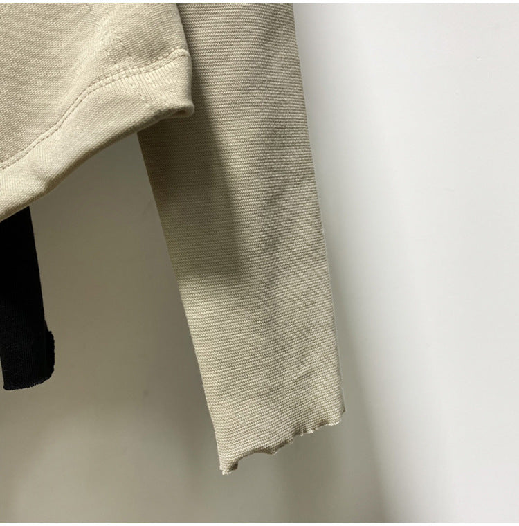 Loose Type Ordinary Solid Color Side Seam Pocket Casual Cotton Sweater Women