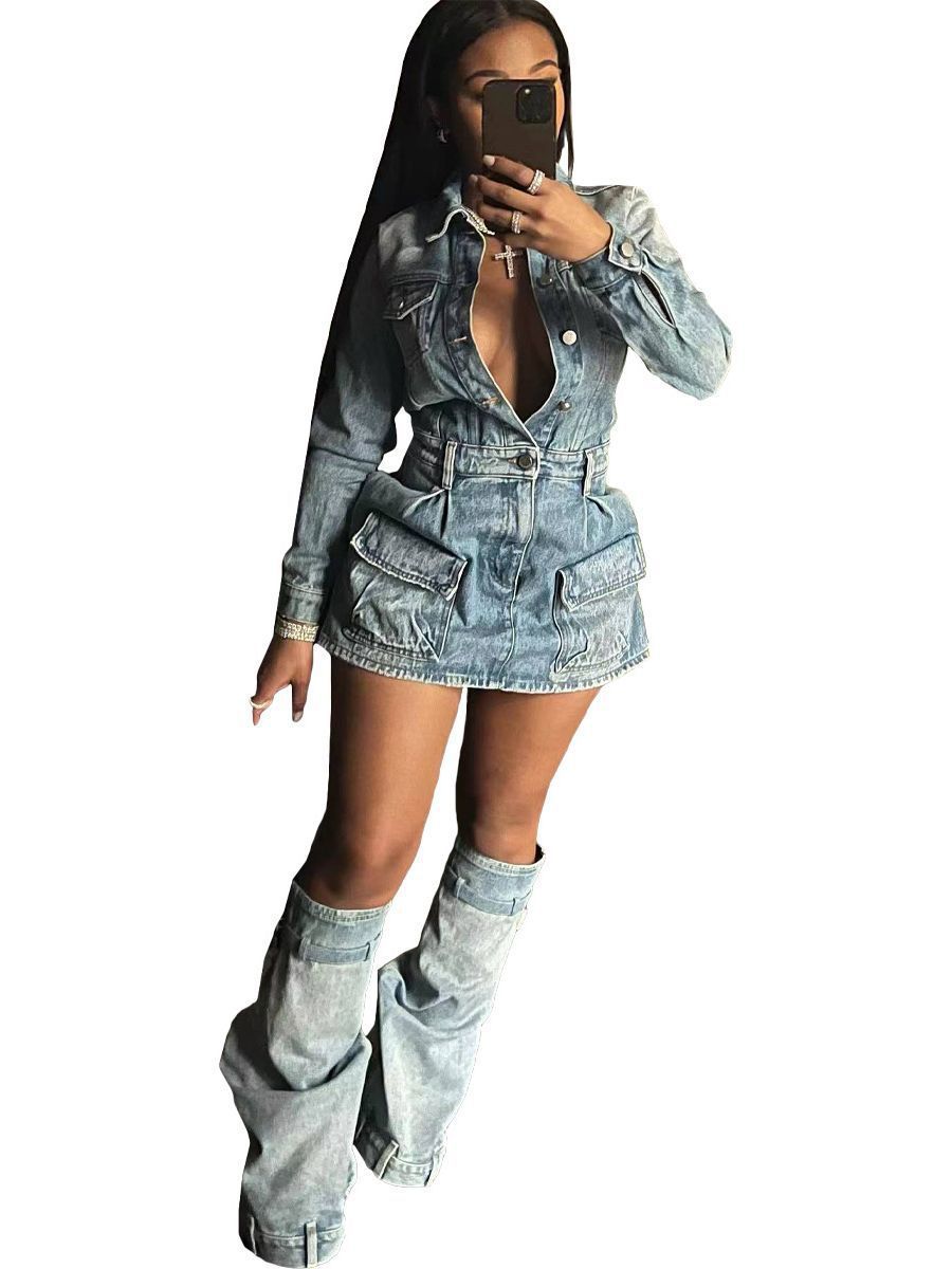 Women’s Multi-pocket Washed Denim Dress