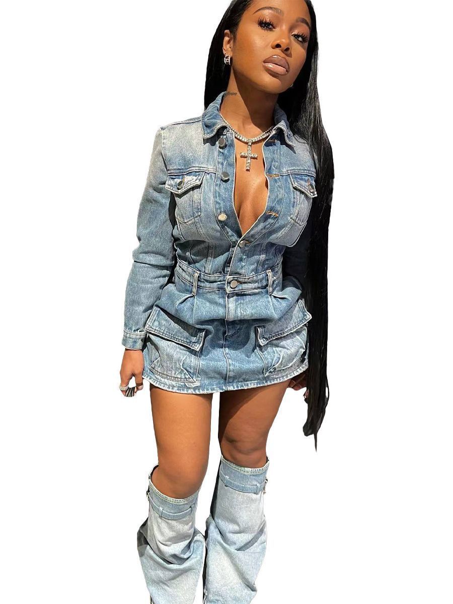 Women’s Multi-pocket Washed Denim Dress