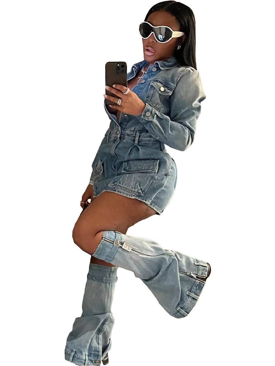 Women’s Multi-pocket Washed Denim Dress