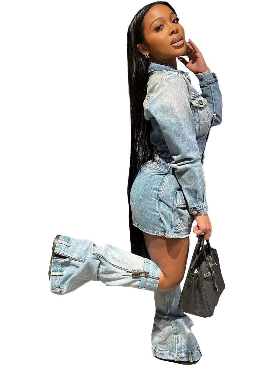 Women’s Multi-pocket Washed Denim Dress