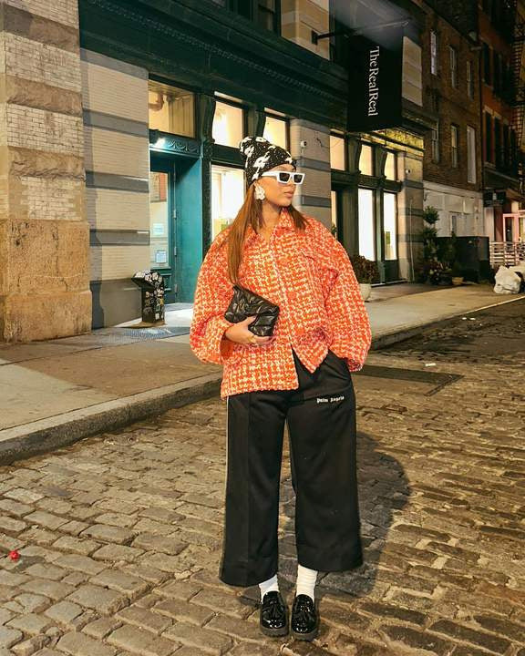 Lapel Color Contrast Short Coat - Orange / S