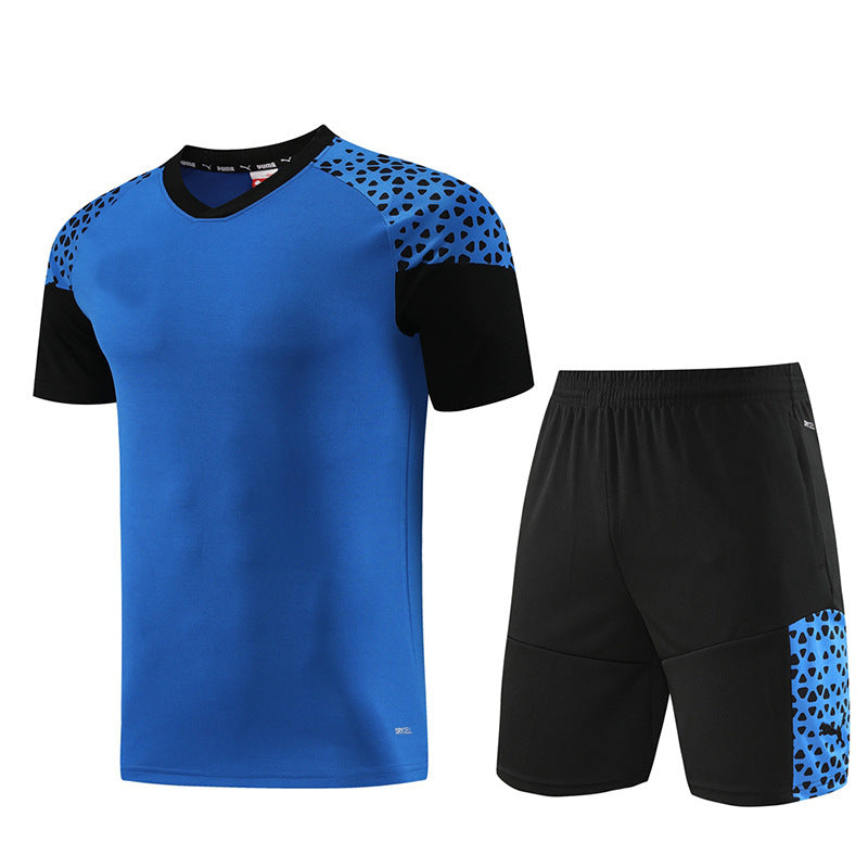 Football Sportswear Suit Football Racing Suit Quick-drying Outfit - PD02 Colorful Blue Shorts Suit / S