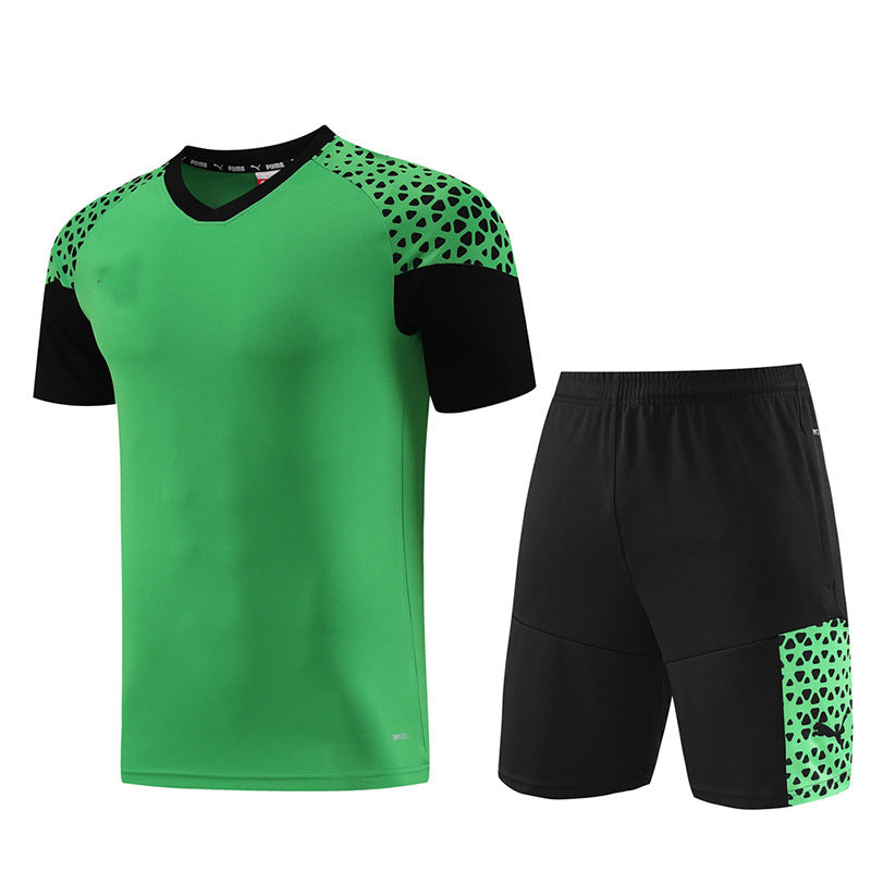 Football Sportswear Suit Football Racing Suit Quick-drying Outfit - PD02 Green Shorts Suit / S