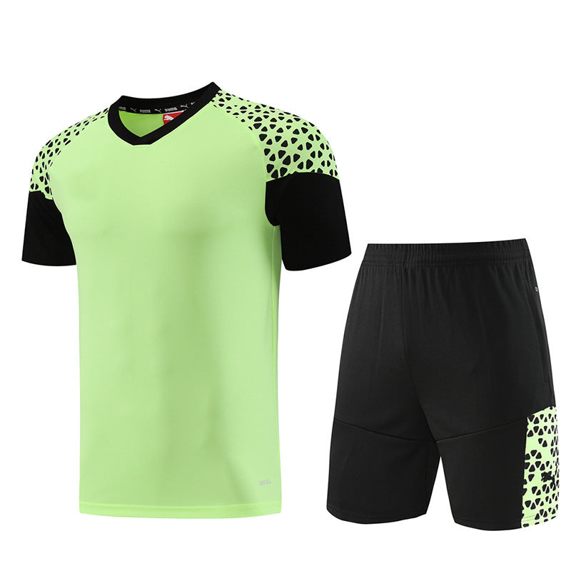 Football Sportswear Suit Football Racing Suit Quick-drying Outfit - PD02 Light Green Shorts Suit / S