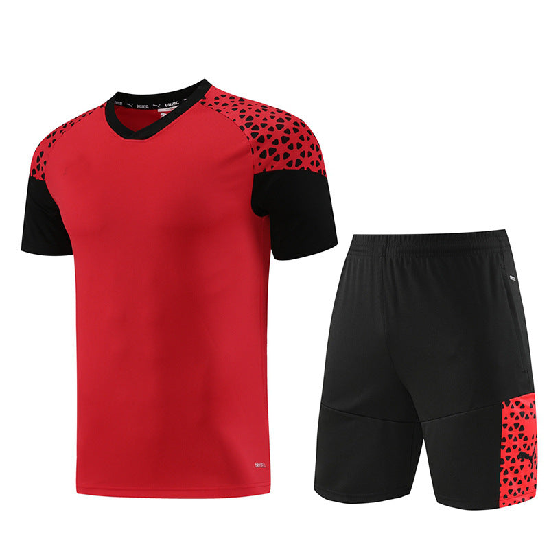 Football Sportswear Suit Football Racing Suit Quick-drying Outfit - PD02 Red Shorts Suit / S