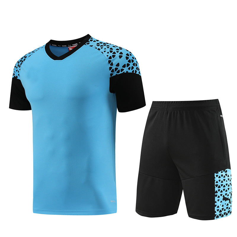 Football Sportswear Suit Football Racing Suit Quick-drying Outfit - PD02 Sky Blue Shorts Suit / S