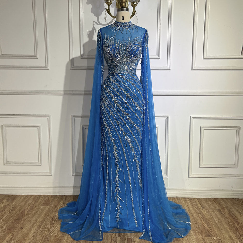 Elegant Flying Sleeves High-end Elegant Fishtail Banquet Host Dress - Blue / XS