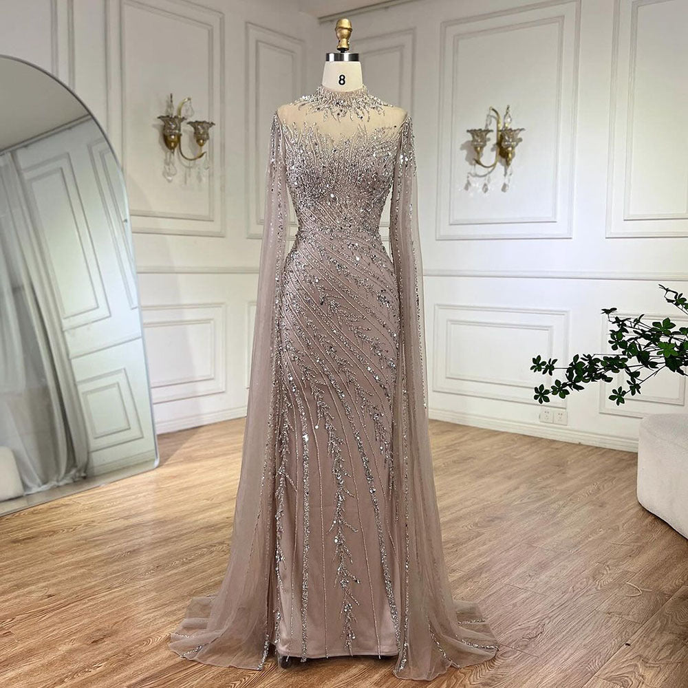 Elegant Flying Sleeves High-end Elegant Fishtail Banquet Host Dress - Caramel Color / XS