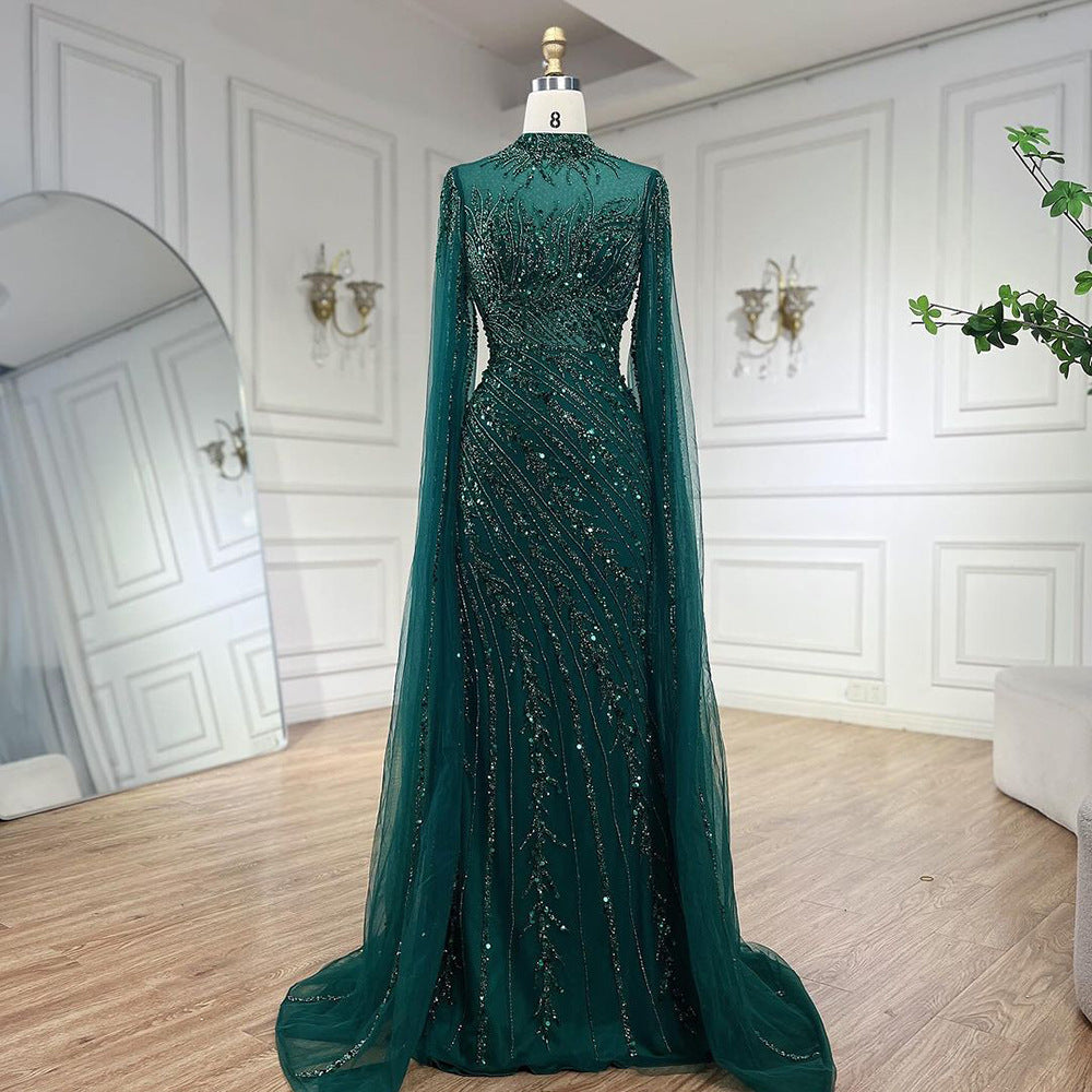Elegant Flying Sleeves High-end Elegant Fishtail Banquet Host Dress - Green / XS
