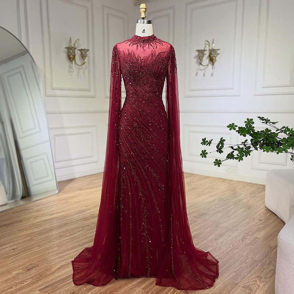 Elegant Flying Sleeves High-end Elegant Fishtail Banquet Host Dress - Wine Red / XS