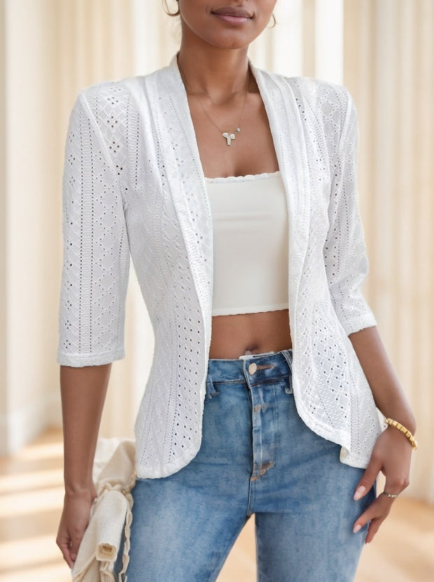 Women’s Elegant Open-Front Cardigan - White / S - 4