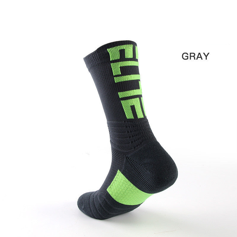 Men’s Basketball Socks Letter High-top Thickening Moisture-absorbing Sports Tide Socks - Grey / One size
