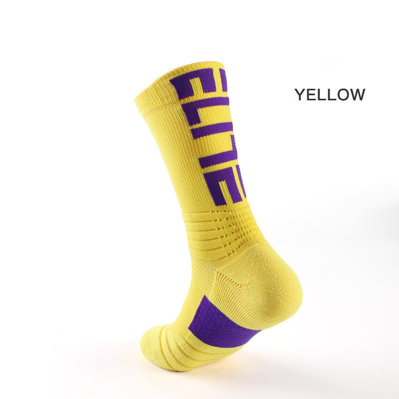 Men’s Basketball Socks Letter High-top Thickening Moisture-absorbing Sports Tide Socks - Yellow / One size