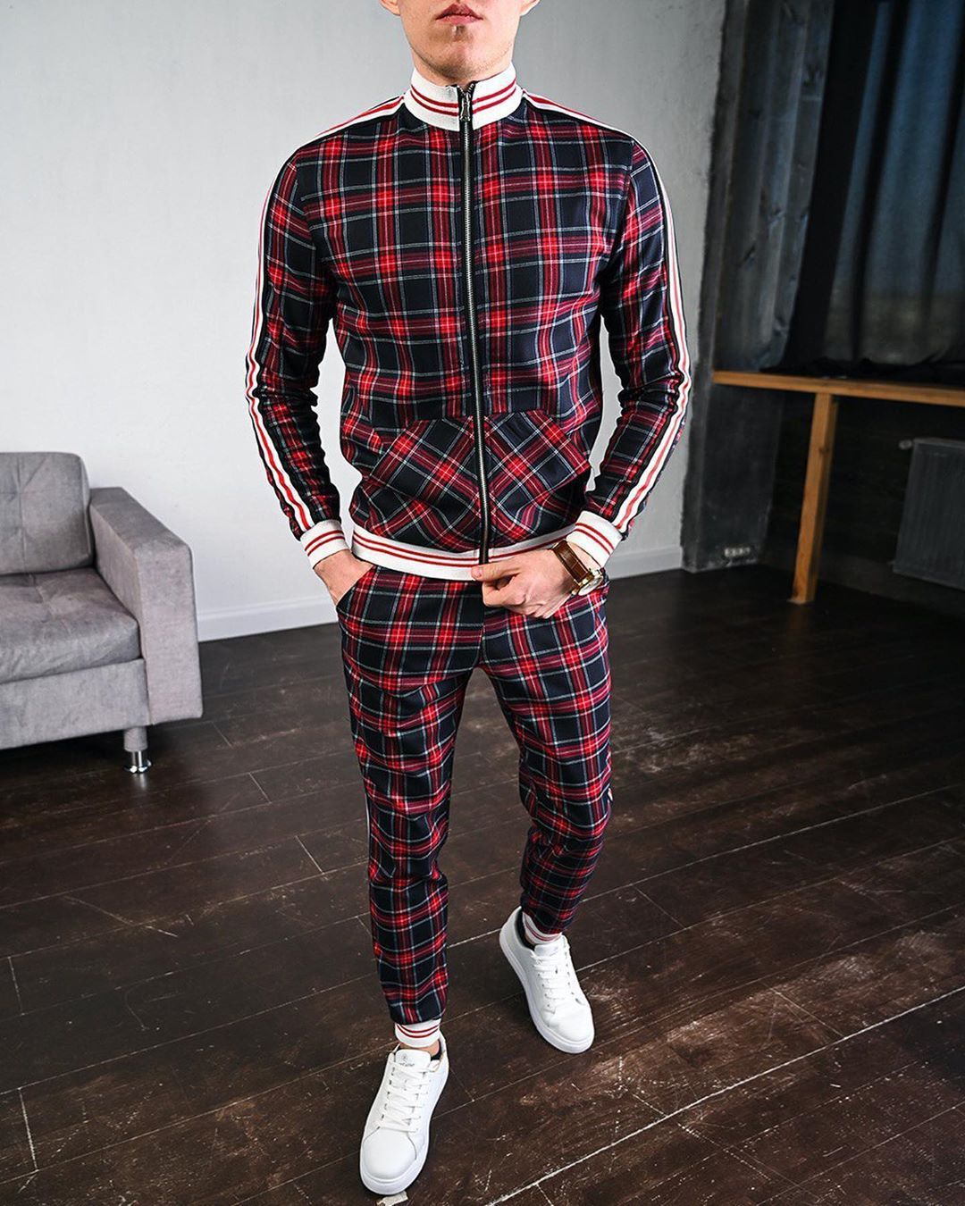 New European And American Fashion Casual Suit Men - Red wine / M