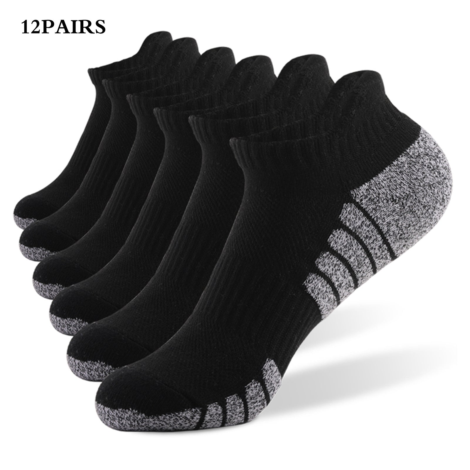 New Thick Towel Bottom Running Non-slip Cotton Socks - Black / 12pairs