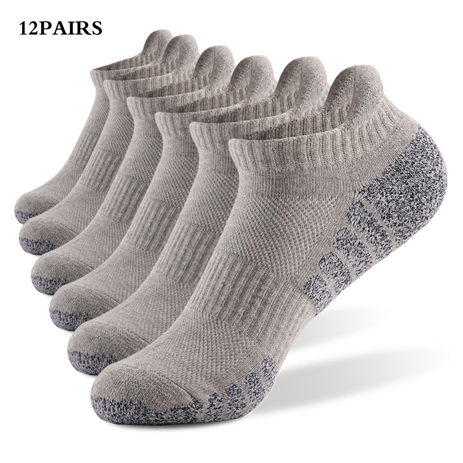 New Thick Towel Bottom Running Non-slip Cotton Socks - Light Grey / 12pairs